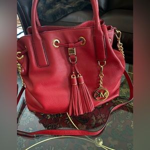 Michael Kors Tote. Red leather/gold trim. 12”H, 13”W, 5”D